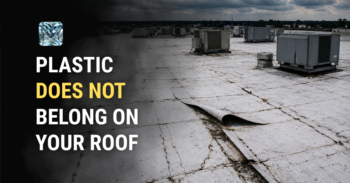 Plastic Does Not Belong on Your Roof cover with a lifting membrane seam on a commercial flat roof