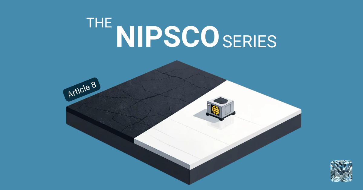 Article 8 cover for The NIPSCO Series showing an isometric commercial roof with dark and white halves and a rooftop HVAC unit