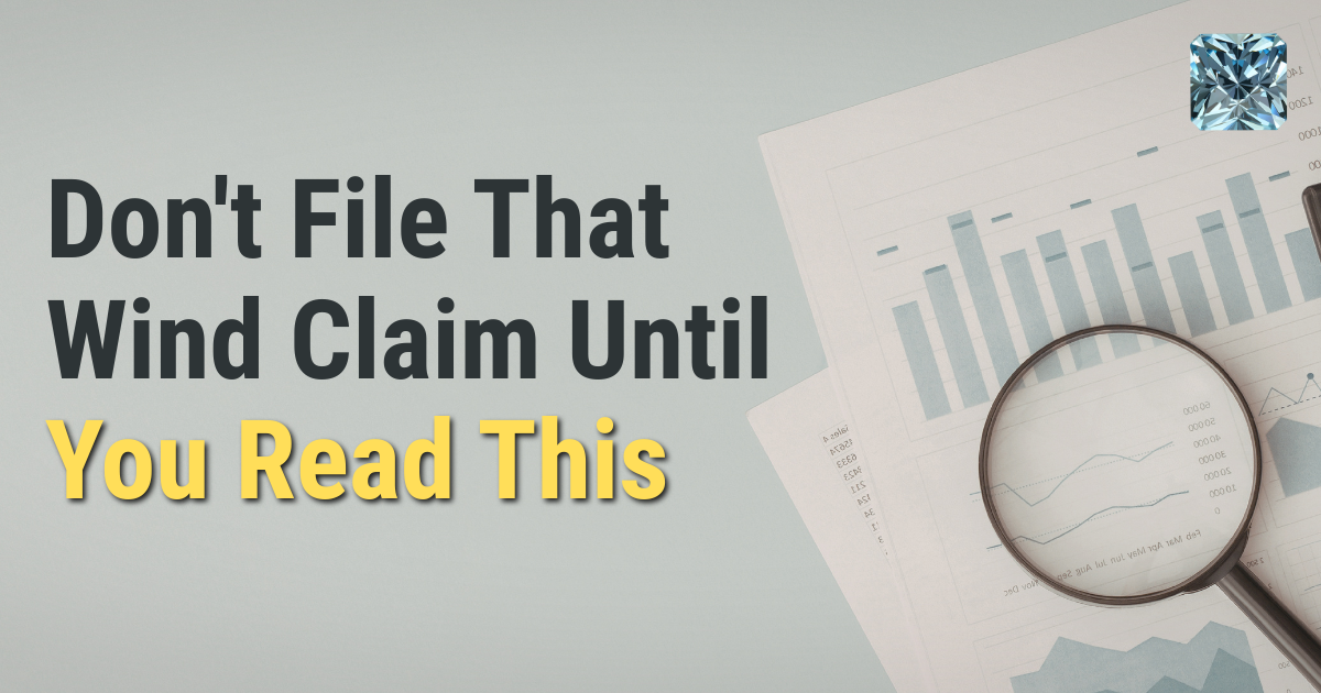 Magnifying glass over printed charts with title "Don't File That Wind Claim Until You Read This"