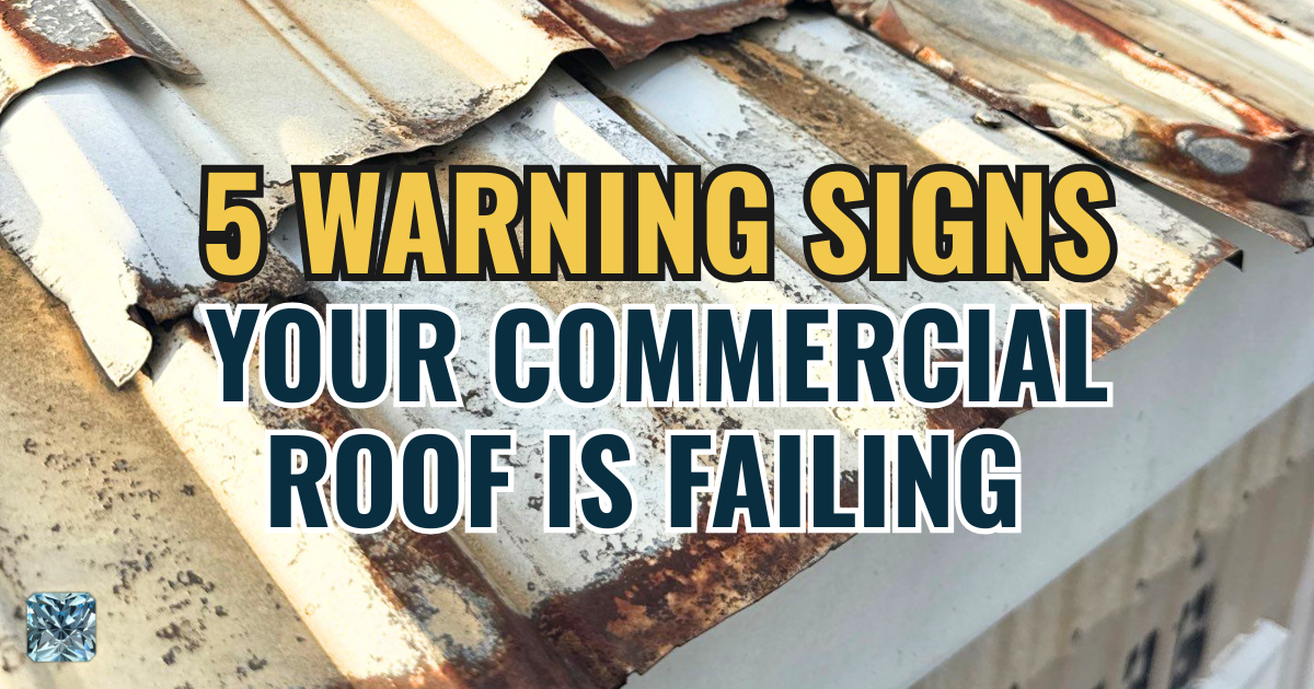 Rusted, corroded metal roof panels with the title 5 Warning Signs Your Commercial Roof Is Failing