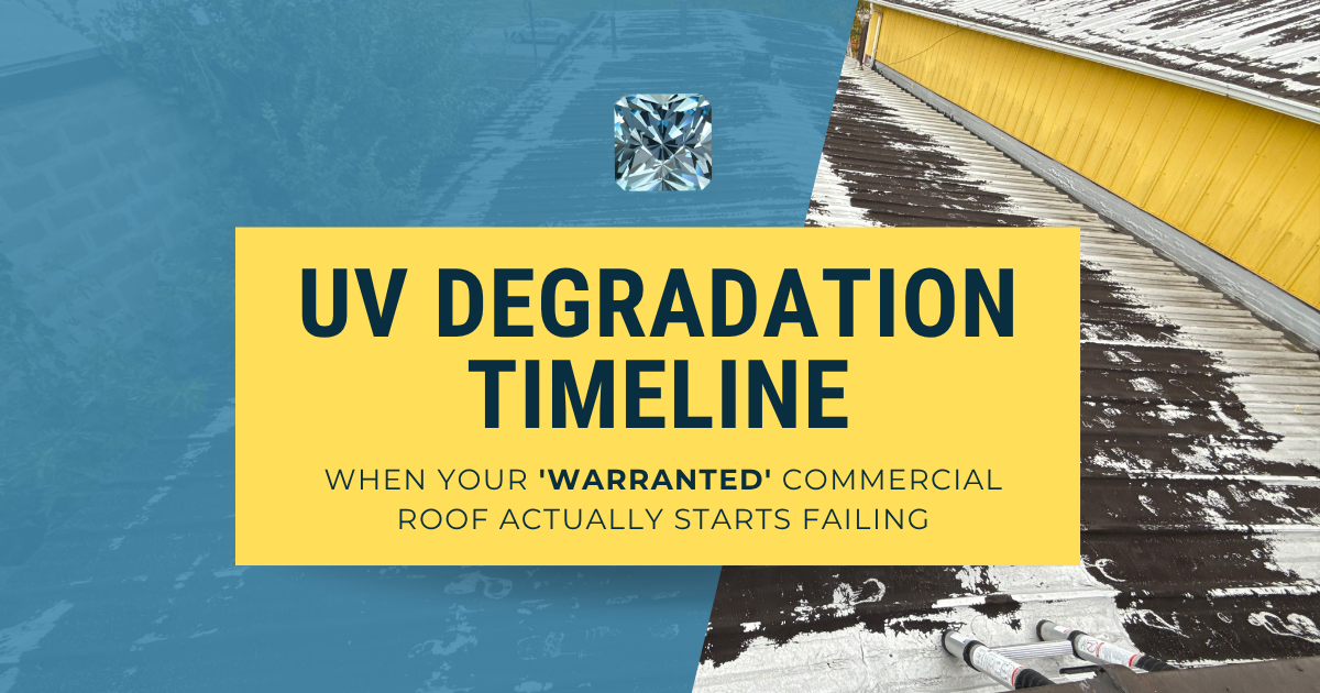 UV Degradation Timeline cover with a weathered commercial flat roof membrane