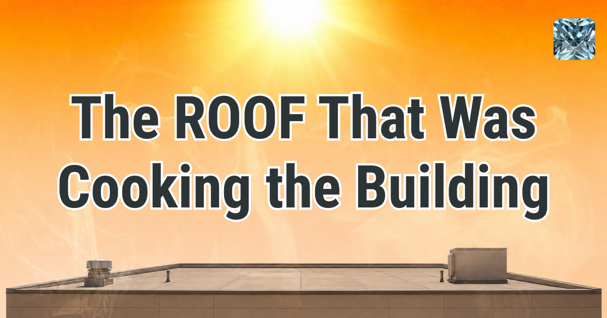 The Roof That Was Cooking the Building: blazing sun over a commercial flat roof with rooftop units